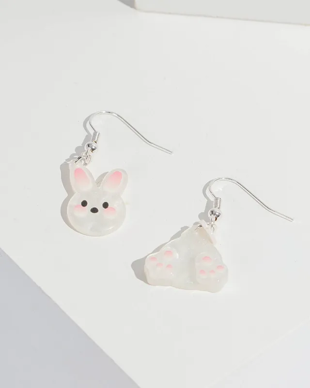 White Bunny Face And Tail Earrings sold by Collete Hayman