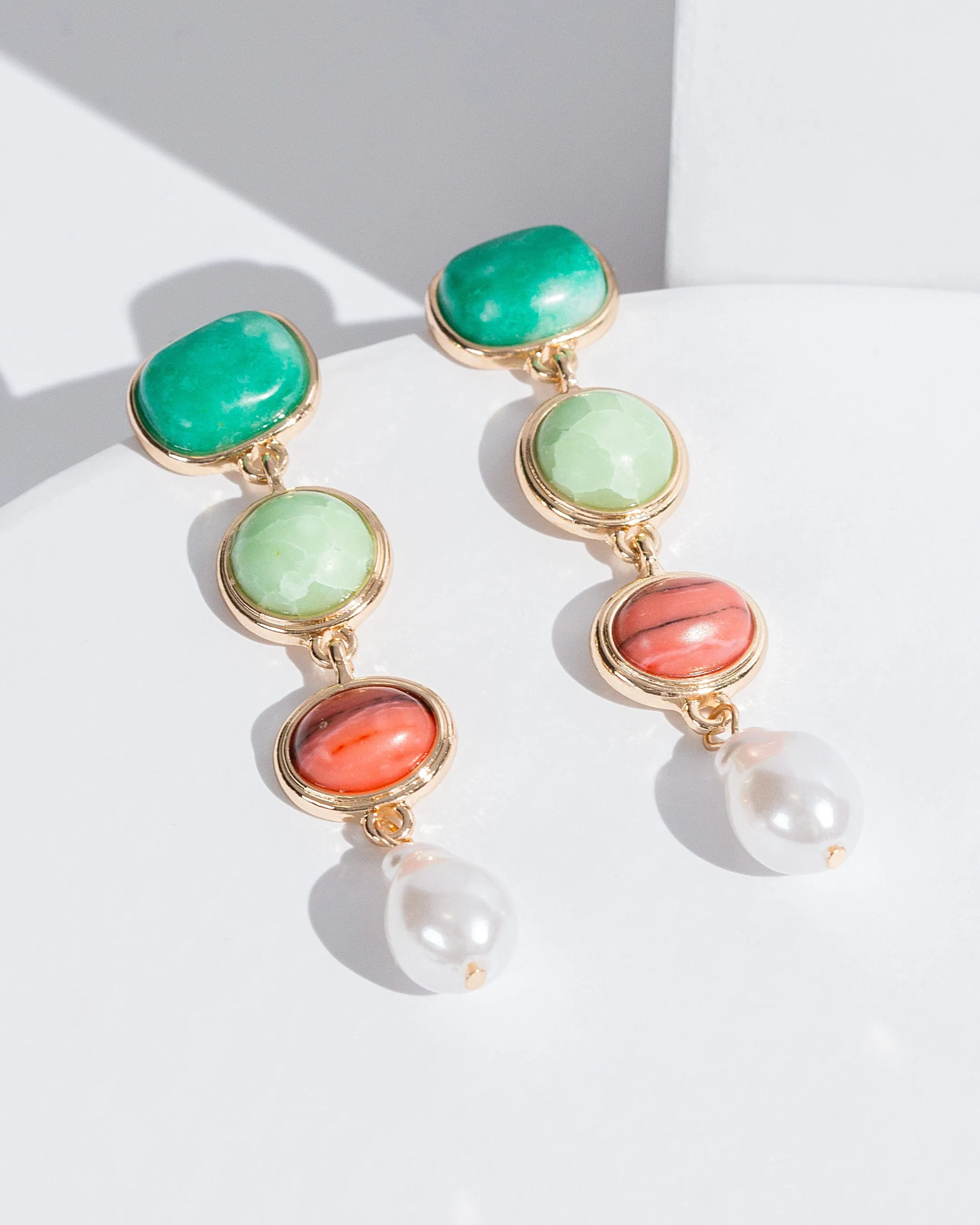Green Multi Crystal Drop Statement Earrings sold by Collete Hayman