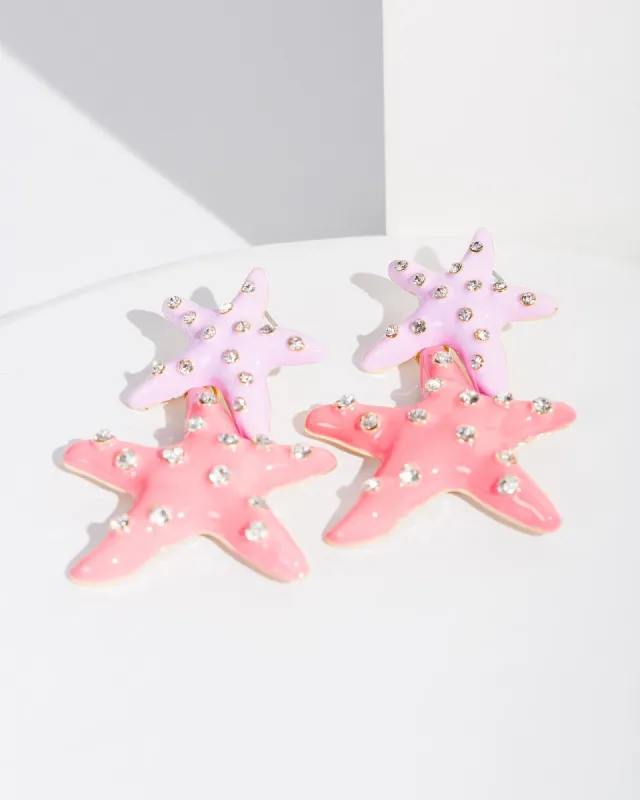 Multi Colour Double Stars With Crystals Earrings sold by Collete Hayman