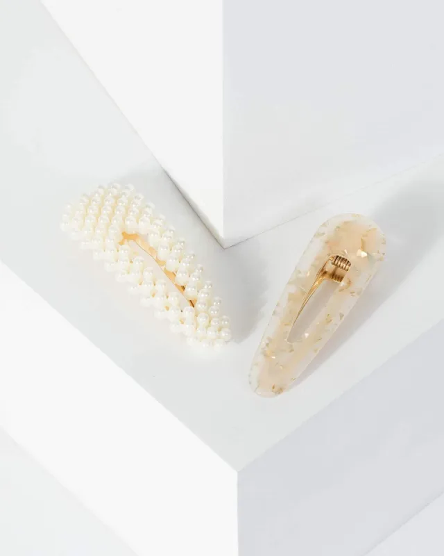 Gold 2 Pack Acrylic And Pearl Detail Hair Clip sold by Collete Hayman