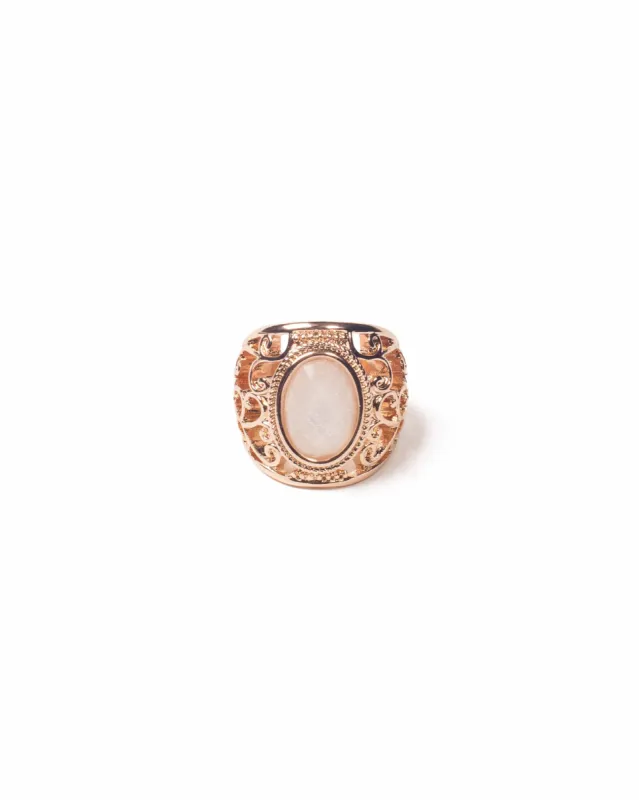 Ivory Gold Tone Filigree Shimmer Cocktail Ring - Medium sold by Collete Hayman