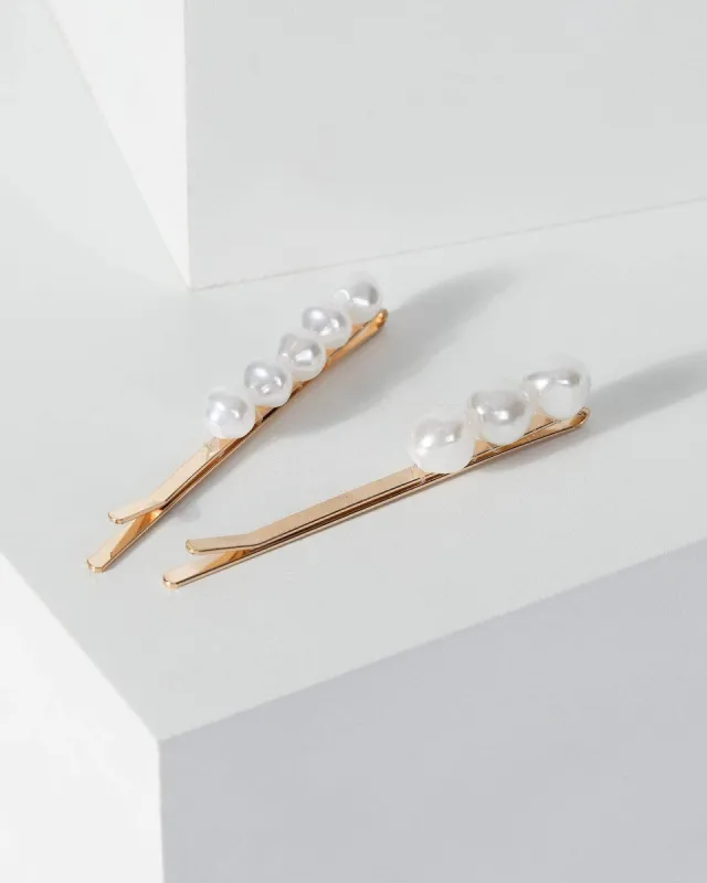 Gold 2 Pack Small And Large Pearl Detail Hair Clip sold by Collete Hayman