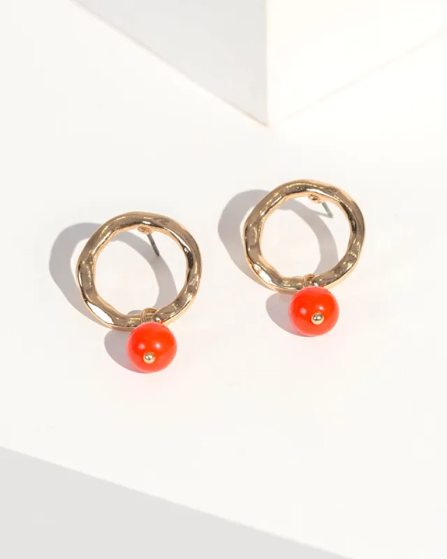 Orange Circle Bead Stud Earrings sold by Collete Hayman
