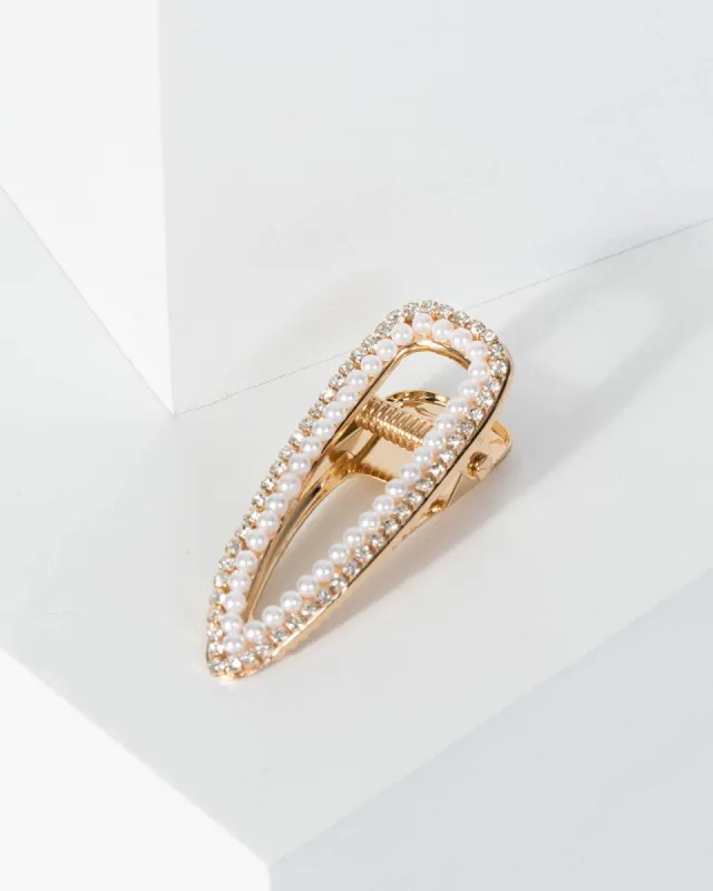 Gold Small Pearl And Crystal Hair Clip sold by Collete Hayman
