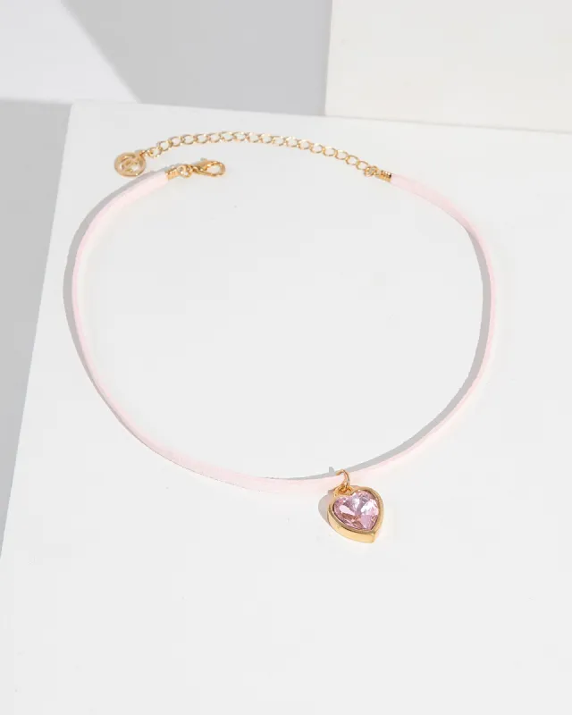Pink Cord Heart Choker Necklace sold by Collete Hayman
