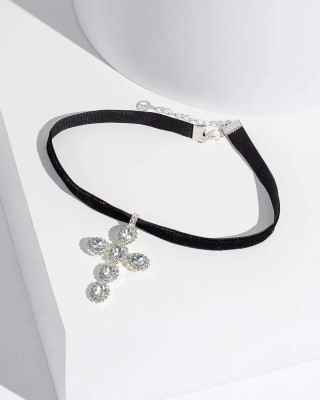 Black Velvet Choker Cross Necklace sold by Collete Hayman