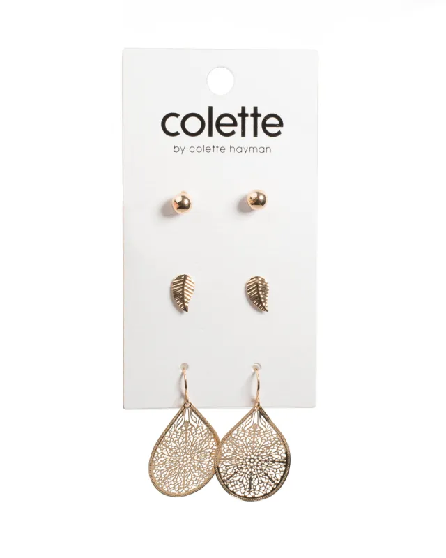 Gold Tone Leaf Filigree Stud Earrings Pack sold by Collete Hayman
