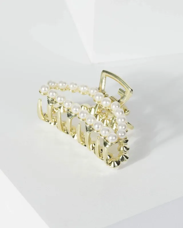 Gold Small Pearl Detail Claw Hair Clip sold by Collete Hayman