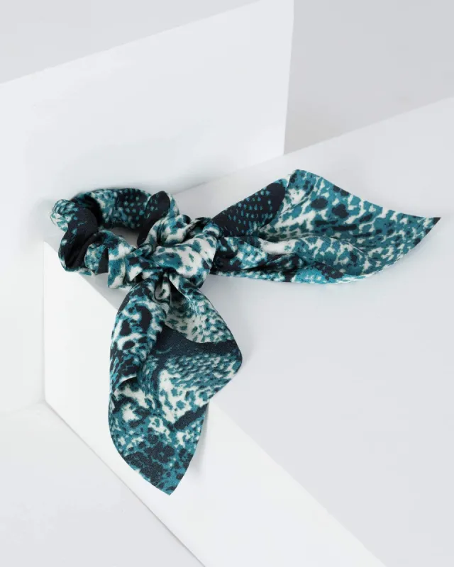 Blue Snake Print Effect Tie Scrunchie made by Collete Hayman
