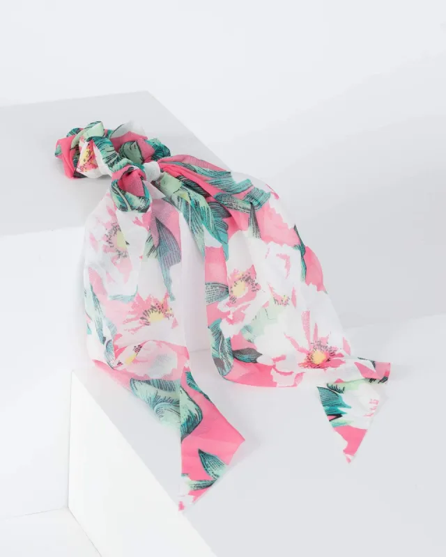 Multi Colour Sheer Flower And Leaf Scarf Scrunchie sold by Collete Hayman