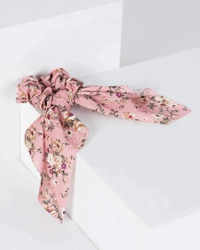 Pink Vintage Flower Print Scarf Scrunchie sold by Collete Hayman