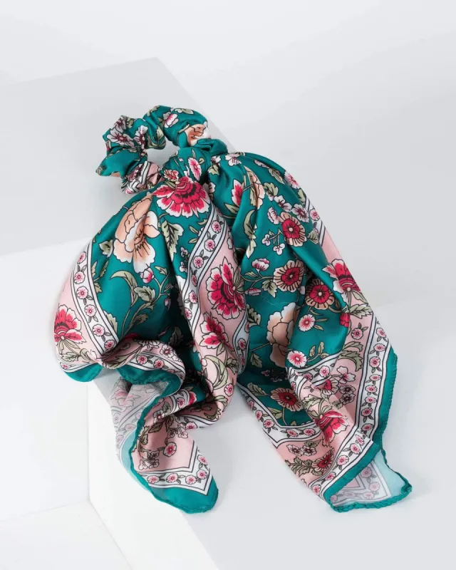 Multi Colour Bold Floral Detail Scarf Scrunchie sold by Collete Hayman