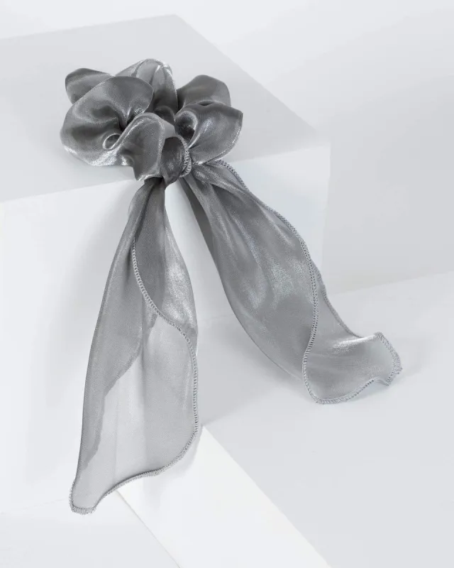 Silver Sheer Trimming Detail Scarf Scrunchie sold by Collete Hayman