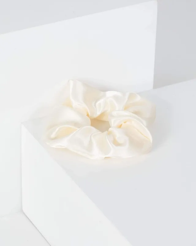 Ivory Small Plain Satin Scrunchie sold by Collete Hayman