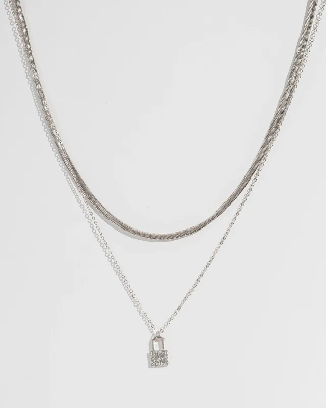 Silver Padlock Chain Layered Necklace sold by Collete Hayman