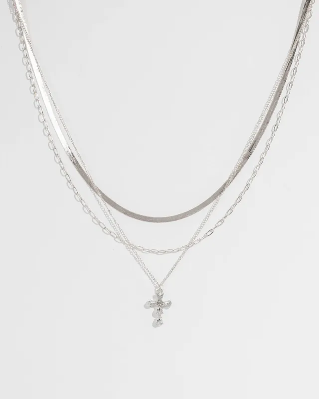 Silver Crystal Cross Layered Necklace sold by Collete Hayman
