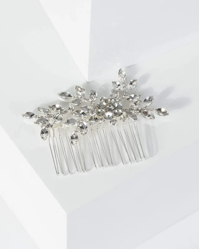 Silver Diamante Stone Flower Hair Comb sold by Collete Hayman