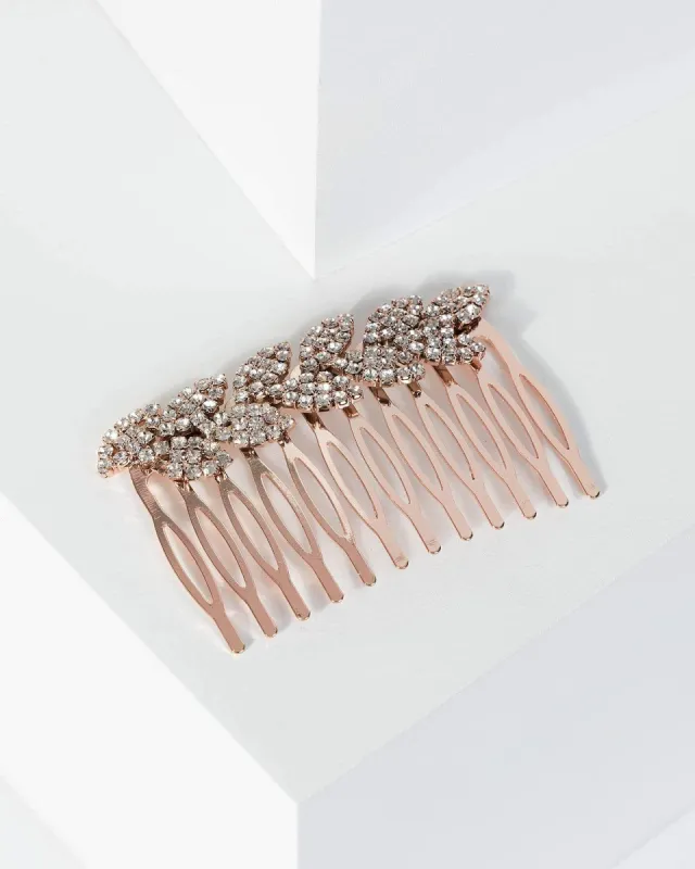 Rose Gold Diamante Leaf Comb sold by Collete Hayman