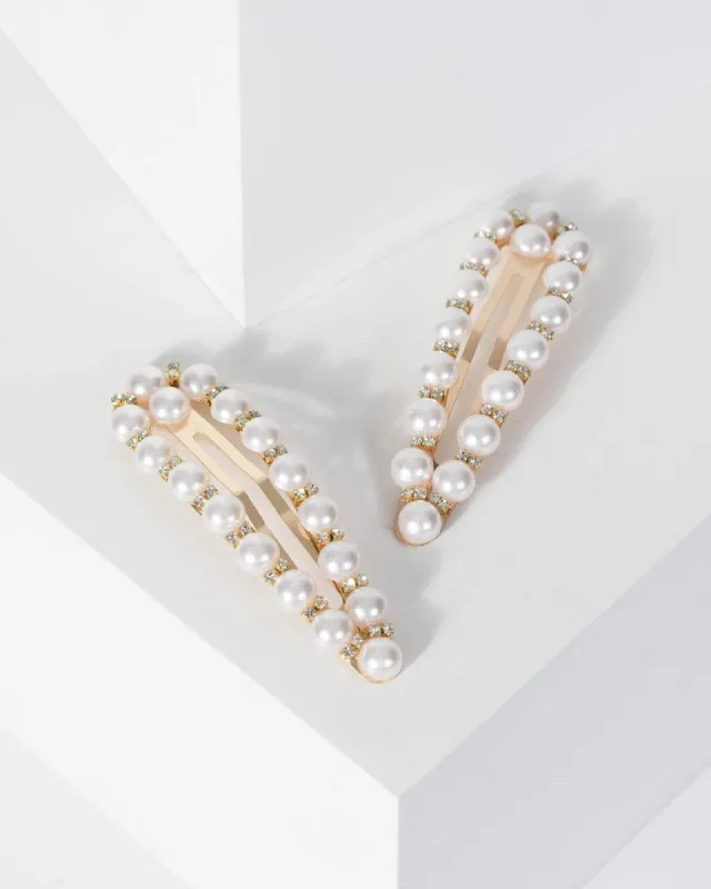 Gold 2 Pack Diamante Pearl Hair Clips sold by Collete Hayman