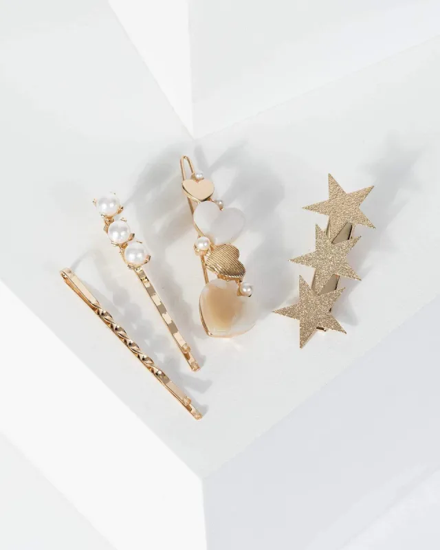 Gold Multi Pack Star And Heart Hair Slides sold by Collete Hayman