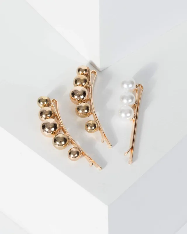 Gold Multi Pack Ball Detail Hair Slides sold by Collete Hayman
