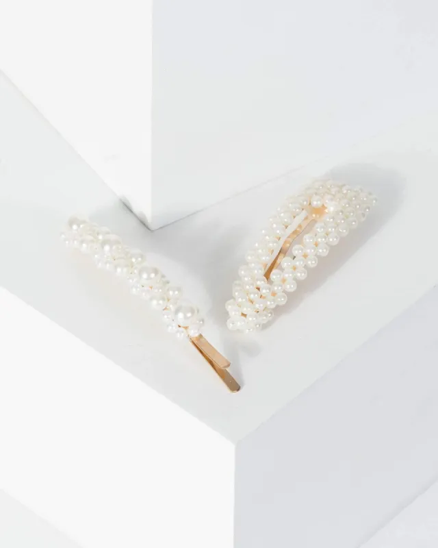 Gold 2 Pack Large Pearl Hair Clips sold by Collete Hayman