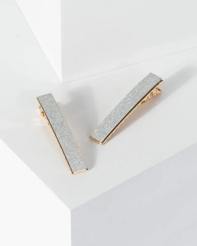 Silver Glitter Slide Hair Clips sold by Collete Hayman