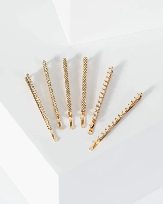 Gold Thin Detailed Hair Slides Pack sold by Collete Hayman