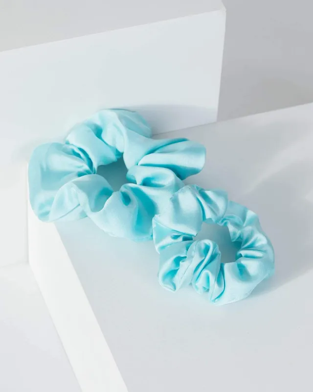 Blue 2 Pack Small And Large Satin Scrunchies sold by Collete Hayman