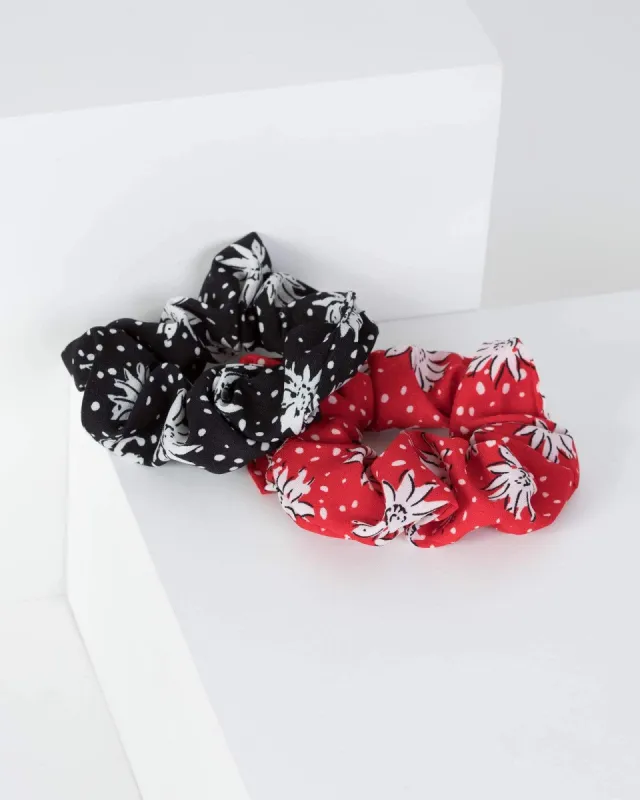 Multi Colour 2 Pack Spot And Flower Scrunchies sold by Collete Hayman