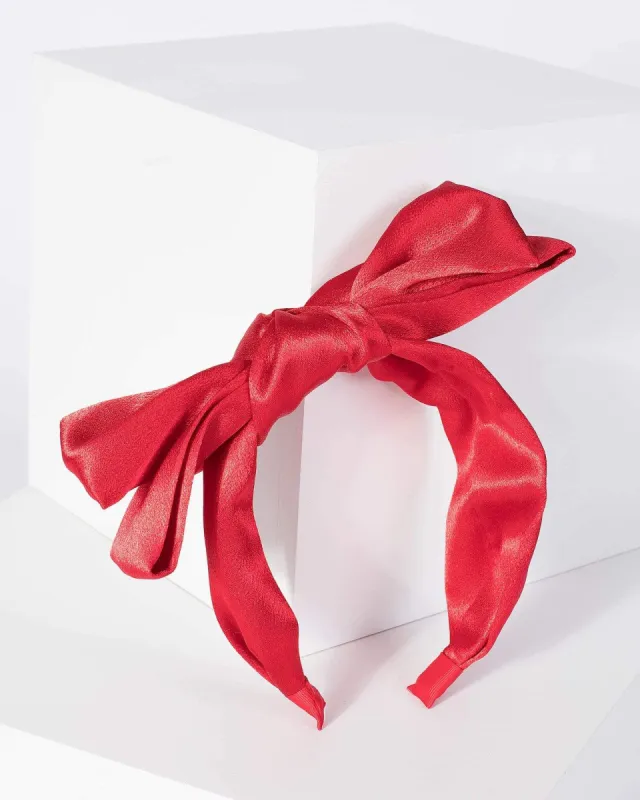 Red Large Bow Satin Headband sold by Collete Hayman