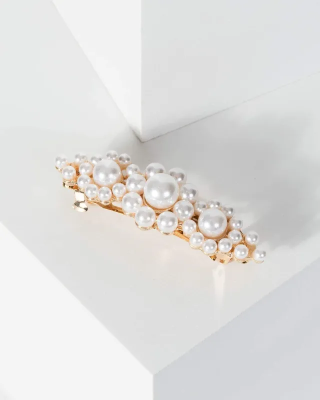 Gold Pearl Flower Detail Hair Clip sold by Collete Hayman