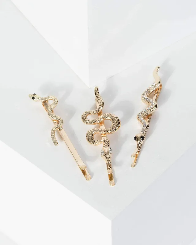 Gold 3 Pack Multi Snake Detail Hair Slides sold by Collete Hayman