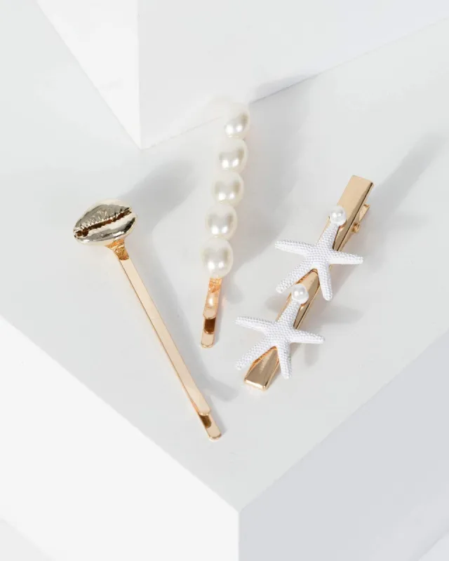 Gold 3 Pack Starfish And Pearl Hair Slides sold by Collete Hayman