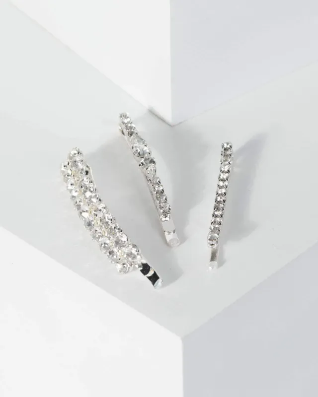 Silver 3 Pack Diamante Detail Hair Slides sold by Collete Hayman