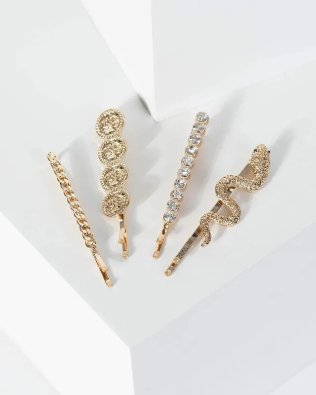 Gold 4 Pack Snake And Chain Hair Slides sold by Collete Hayman