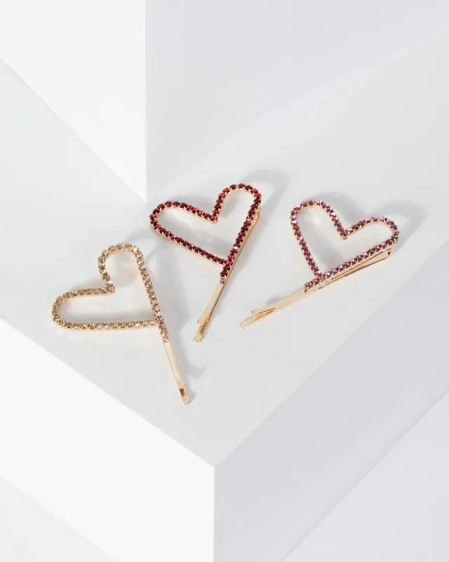 Multi Colour 3 Pack Crystal Love Heart Hair Slides sold by Collete Hayman