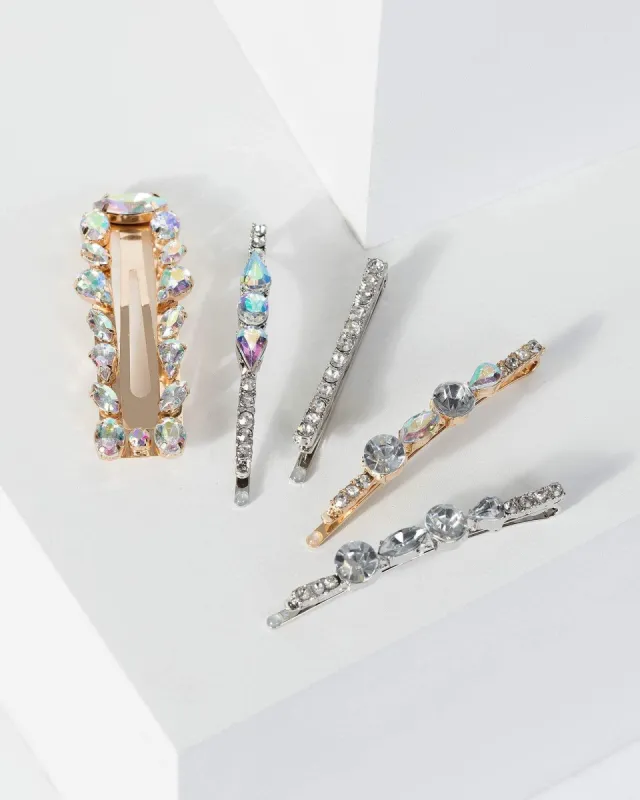 Silver 5 Pack Plain And Holographic Hair Slides sold by Collete Hayman
