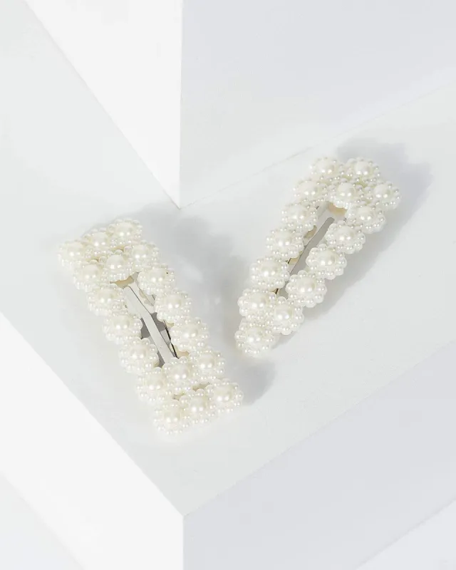 Silver 2 Pack Flower Pearl Detail Hair Clips sold by Collete Hayman