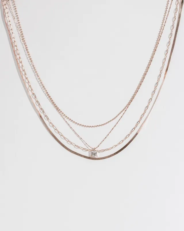 Rose Gold Layered Crystal Pendant Necklace sold by Collete Hayman
