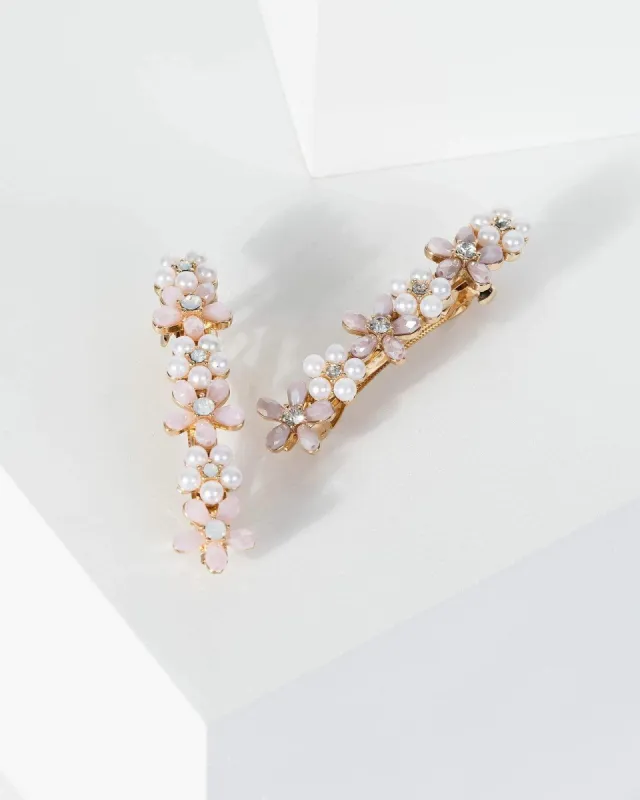 Pink 2 Pack Pearl And Crystal Flower Hair Clips sold by Collete Hayman