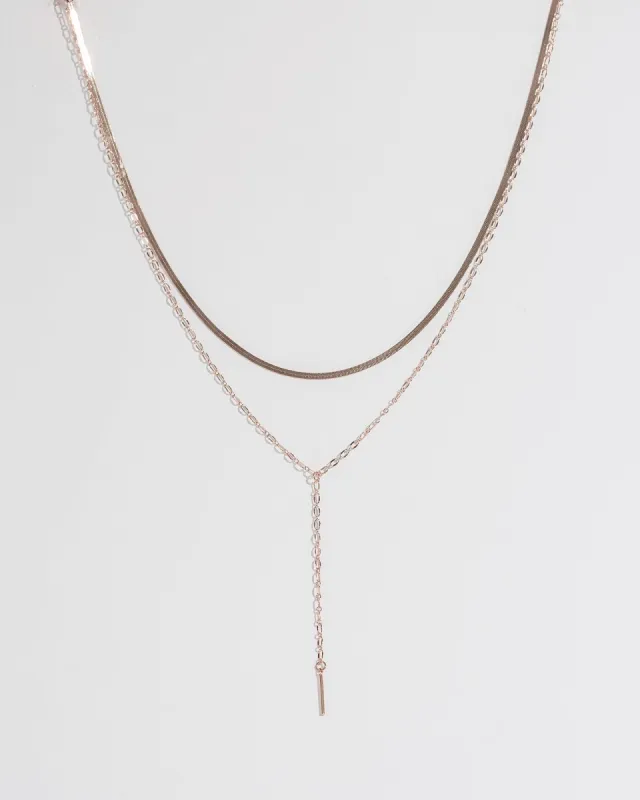 Rose Gold Snake Chain Lariat Necklace sold by Collete Hayman