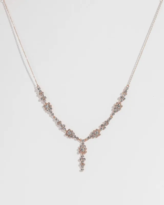 Rose Gold Crystal Cluster V Necklace sold by Collete Hayman