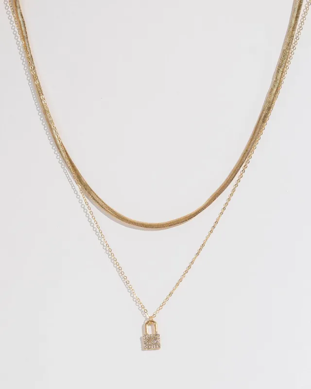 Gold Padlock Chain Layered Necklace sold by Collete Hayman