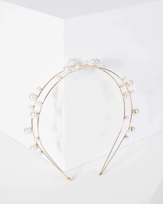Gold Pearl Double Headband sold by Collete Hayman
