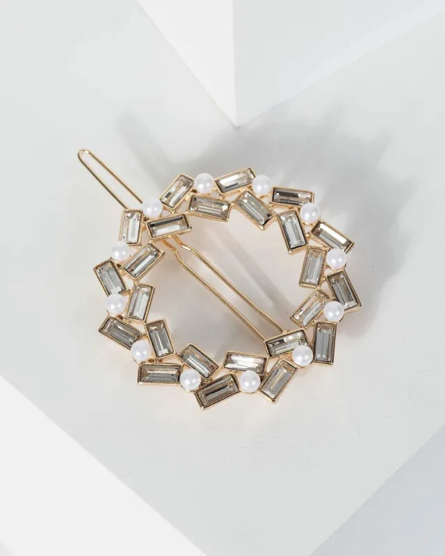 Gold Round Crystal And Pearl Detail Hair Clip sold by Collete Hayman