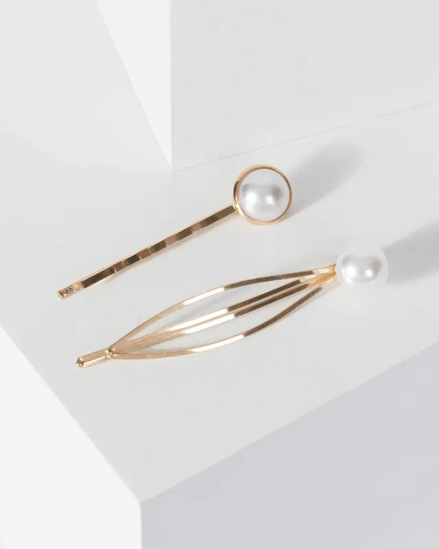 Gold 2 Pack Pearl Detail Hair Slides sold by Collete Hayman