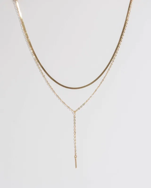 Gold Snake Chain Lariat Necklace sold by Collete Hayman
