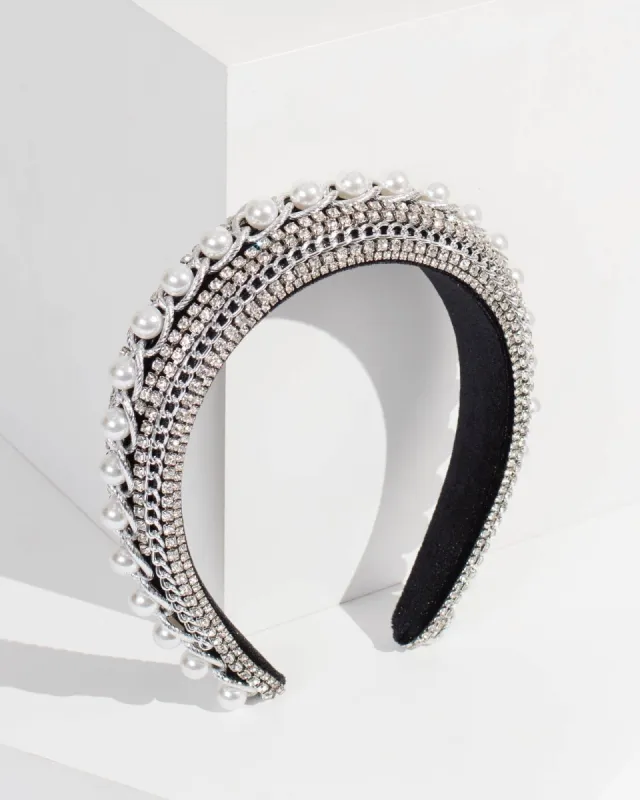 Black Linked Pearl And Crystal Headband sold by Collete Hayman