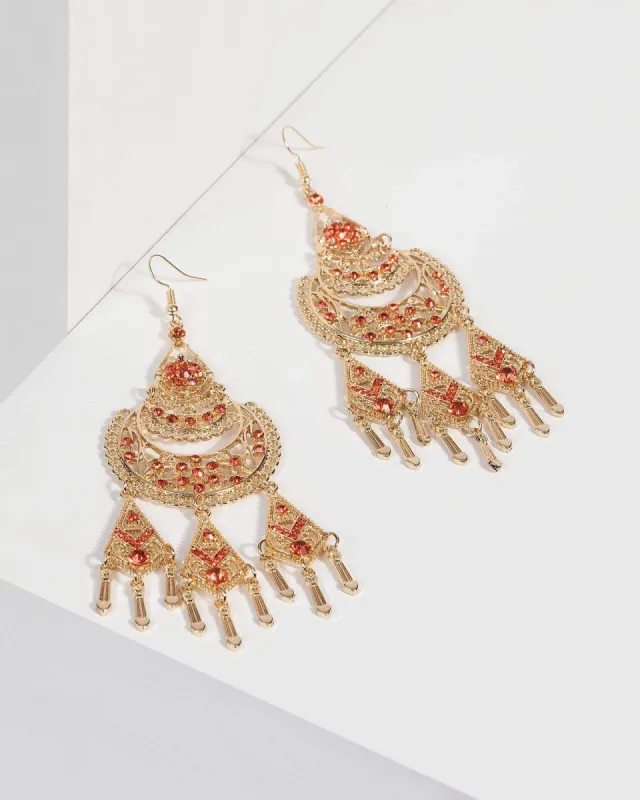 Orange Statement Tassel Drop Earrings sold by Collete Hayman